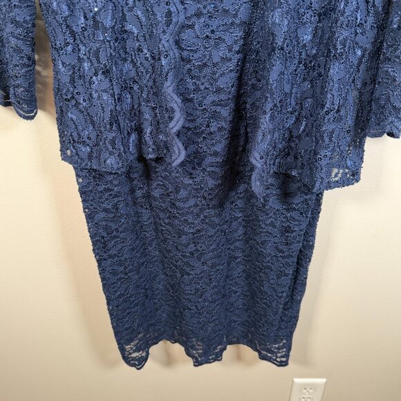 Alex Evenings Dress Jacket Size 8 Petite Navy Blue Sequin Lace Formal Wedding - Picture 6 of 11